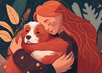 Flat-lay scene of a cozy pet dog therapy session with a furry friend. Generated by AI