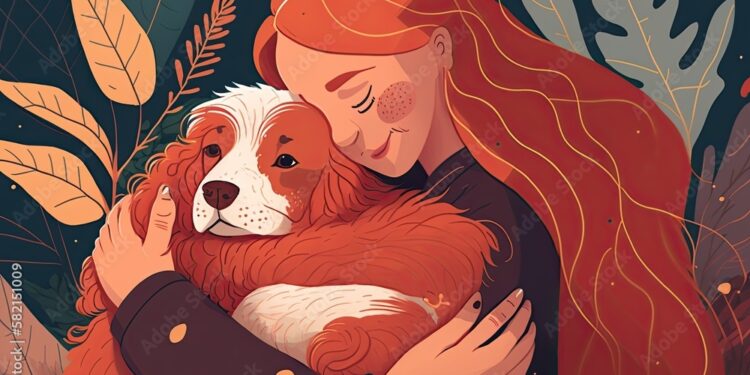 Flat-lay scene of a cozy pet dog therapy session with a furry friend. Generated by AI