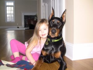 European Doberman with children