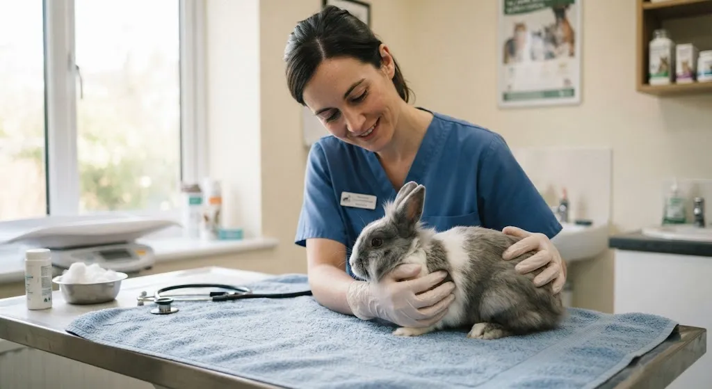 Rabbit Worms: How to Spot Them, Symptoms and Treatment Vet gently examining a calm rescue rabbit as part of a check for rabbit worms